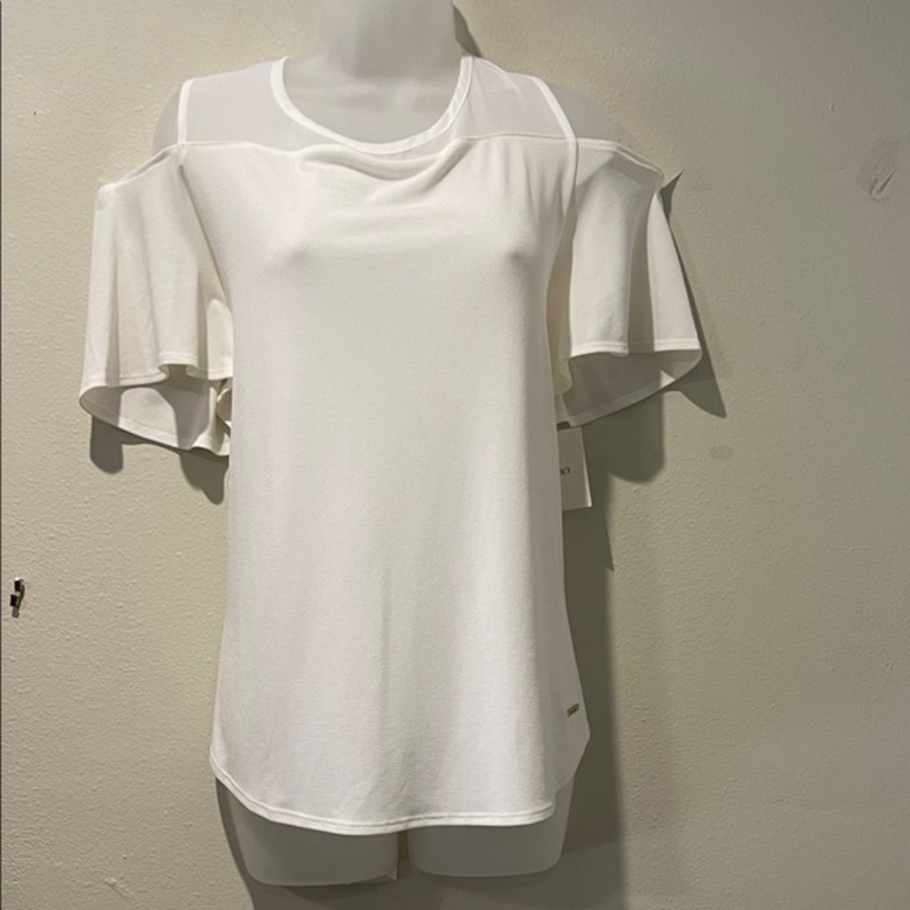 White Cold-Shoulder short Sleeve Top, XL